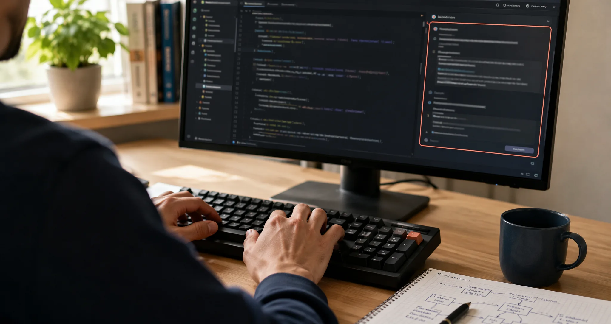 Engineer reviewing an AI code suggestion while working in an editor