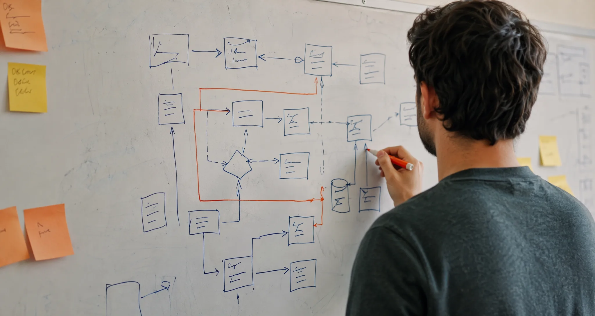 Process map drawn on a whiteboard during an integration session